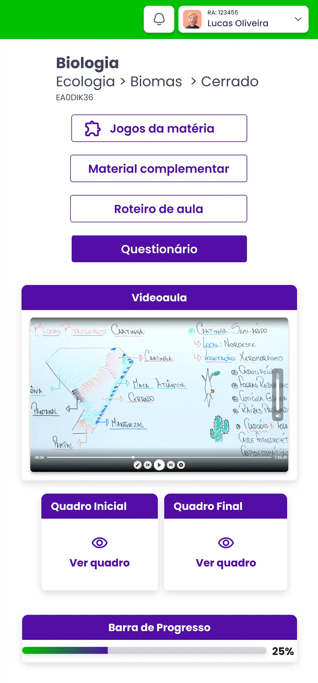 Imagem do dashboard interno da aplicação da Analytica Ensino